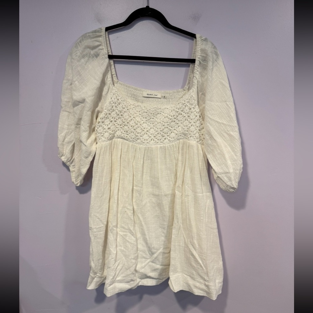 White boho mustard seed cotton dress